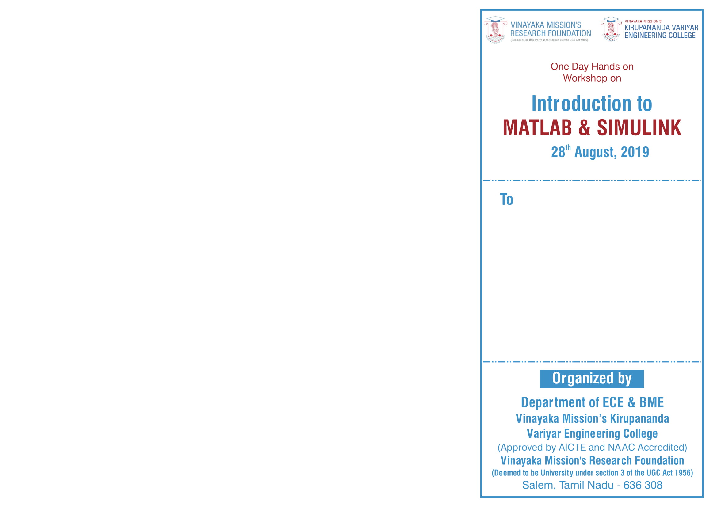 Workshop on Introduction to Matlab and Simulink 2019